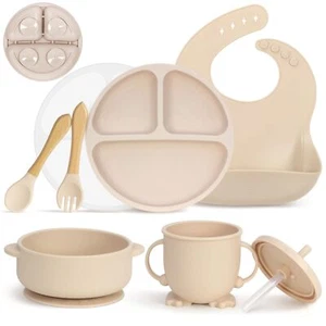 7 STK Rutschfest Kinder Geschirrset Baby Teller Schüssel mit Saugnapf BPA Fre - Bild 1 von 15