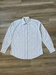 Hermes Button Up Dress Shirt Men's 41 16 White Blue Striped Long Sleeve - Picture 1 of 12