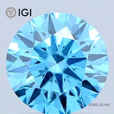 IGI Certified 1 CT Fancy Vivid Blue VS2 Round Brilliant CVD Lab Grown Diamond - Image 1 of 4