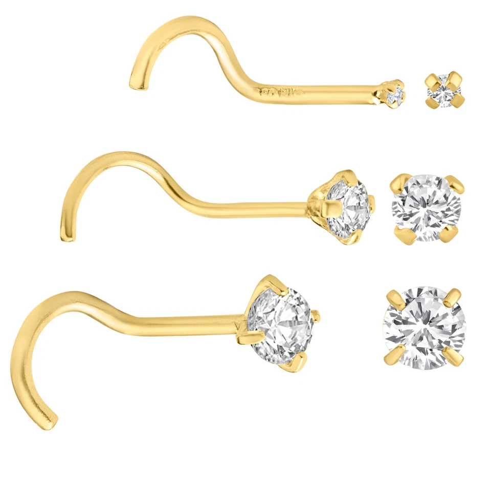 14k Solid Yellow Gold Diamond Prong Set Nose Screw 1mm 1.5mm 2mm 2.5m 3mm 3.5mm - Image 1 of 1