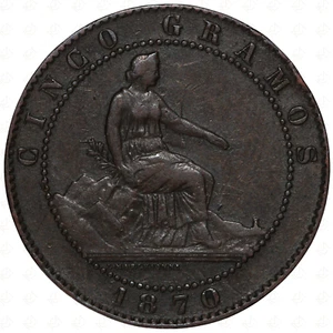 1870 Spanien 5 Centimos Münze - Bild 1 von 2