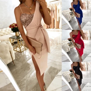 Damen Abendkleid Einteiler Bleistiftrock Pailletten Partykleid Clubkleid - Bild 1 von 9