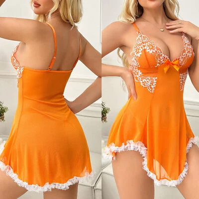 Women's Lingerie Sexy Lace Babydoll Floral Chemise Sleepwear Underwear Dress Set - Image 1 of 4