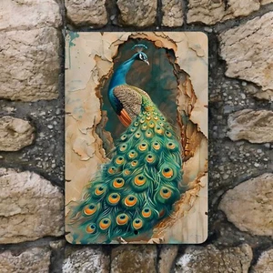 Peacock Metal Wall Sign 8x12 Inch Home and Garden Wall Decor - Picture 1 of 3