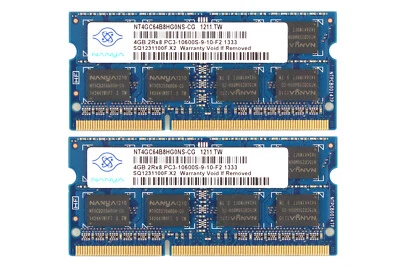 8GB Nanya 2x 4GB 2RX8 PC3-10600S DDR3-1333Mhz 1.5V Laptop Memory SODIMM RAM $DG6 - Image 1 of 4