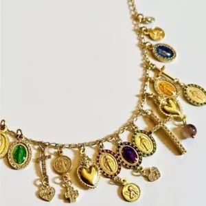 Mia Fiore 18k Gold-plated Sterling Silver Multi-color Rosary Charm Necklace - Picture 1 of 7