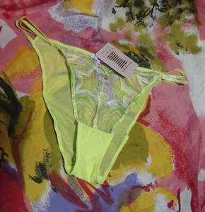 NEW SAVAGE FENTY LINGERIE BY RIHANNA GN MESH EMBROIDERED STRING BIKINI PANTY L - Picture 1 of 2
