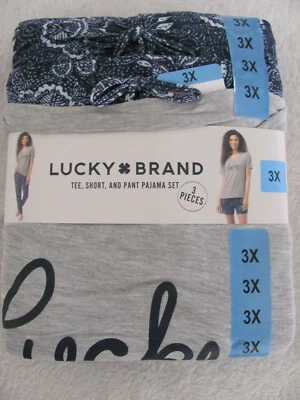 Lucky Brand 3 Piece Pajama Set- Tee/Joggers/Shorts- Navy Paisley -Size 3X-NWT - Image 1 of 4