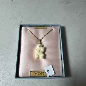 Vintage White Bear Pendant 12k Gold Filled Necklace 1920’s New - Picture 1 of 3