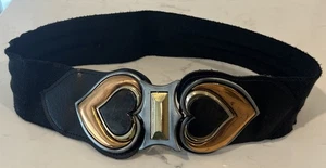 VTG Black Elastic Cinch Wide Belt Gold Copper Silver Buckle Retro 80s/90s Glam - Picture 1 of 6