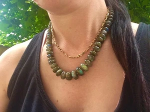 9ct gold natural Labradorite gemstone necklace 9k 375 HIGH GRADE BIG - Picture 1 of 14