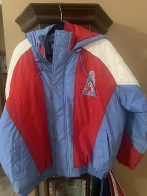 Chaqueta Puff Vintage Houston Oilers NFL Starter Años 90 Cremallera Completa y Botón Adulto LG Foto 1 de 4