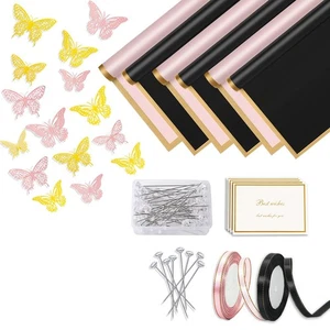 200-teiliges Blumenverpackungsset, 40 Blatt Blumenverpackung, schwarz & floral1051 - Bild 1 von 7