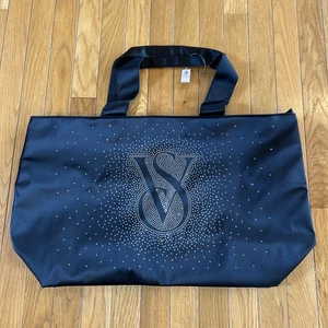 New Victoria's Secret VS Black Rhinestone Zipper Large Gym Tote Bag Carry All - Picture 1 of 6