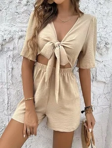 Damen Sommer Strampler Overall Urlaub Strand Kurzarm vorne zum Binden Large - Bild 1 von 13