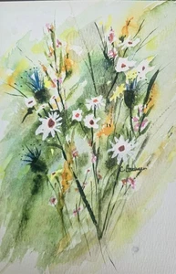 Original Signed Watercolor Painting. Floral. Daisies. Wildflowers. Wall Art.Boho - Picture 1 of 1