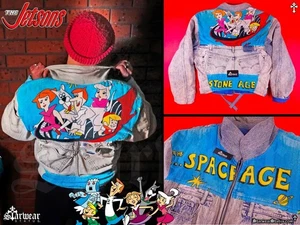 š„Vintage 80s-90s Levis Jetsons Acid Wash Patchwork Denim Jean Jacket Too Cute L - Picture 1 of 16