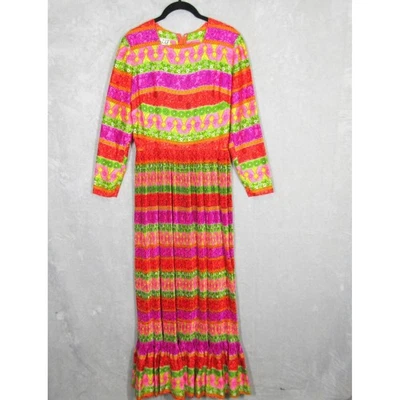 Vintage Krist Maxi Dress Medium Floral Pleated Long Sleeve Bohemian Festival - Image 1 of 4