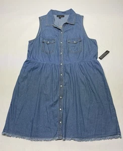 NWT Denim Blue Jean Pearl Snap Collared Shirt Dress Size 1X Boho Western Country - Picture 1 of 22