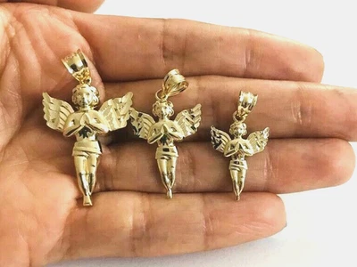 10K Solid Yellow Gold Diamond Cut Praying Angel Charm Pendant - G16 - Image 1 of 4