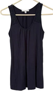 Lucy & Laurel Blue Embellished Tank Top Beaded Trim Womens Size S Boho Hippie - Picture 1 of 6