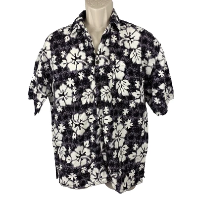Camisa Hawaiana By Basix Talla M Púrpura Floral Rayón Manga Corta Vacaciones S196 Foto 1 de 4