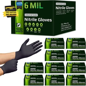 SCHWERLAST 6 Mil ORIGINAL Qualität Stretch Nitril schwarz Handschuhe Einweg Latex F - Bild 1 von 9