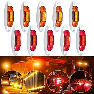Red Amber 4" Marker Lights 3LED Clearance Side Light Truck Trailer Waterproof - Imagem 1 de 4