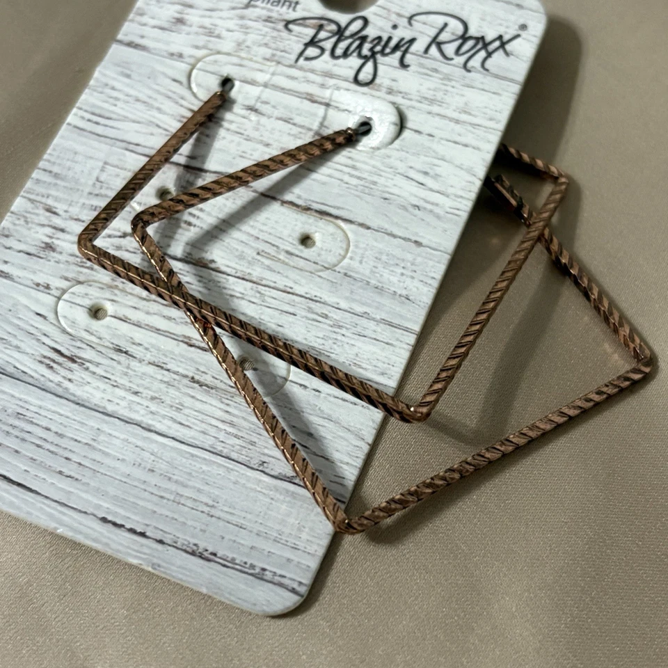 Blazin Roxx Square Hoop Earrings Western Copper Toned Cowgirl Rodeo Country - Image 1 of 4