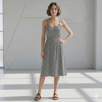 Loft Solero Mujer Pequeño Negro Blanco Rayas Correas de Espagueti Cintura Ajustada Foto 1 de 4