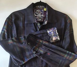 Robert Graham Men's Long Sleeve Button-Up Shirt Size L Black Rainbow Floral Cuff - Picture 1 of 8