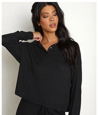 Top Polo Acanalado Mangas Largas Tejido Elon Negro Eberjey Talla S Minimalista Preppy Foto 1 de 4