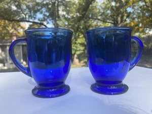 Paar Anchor Hocking Cafe Kobaltblau Glasbecher mit Fuß - Bild 1 von 8
