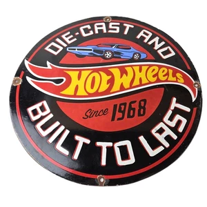 Vintage Hot Wheels Porcelain Sign - American Die-Cast Cars Gas Pump Sign - Picture 1 of 14