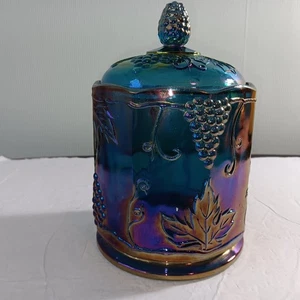 Barattolo con coperchio in vetro vintage Indiana raccolta uva carnevale - Foto 1 di 7