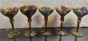 Set Of 5 Monarch Crystal Monaco Hand Painted 8 3/8" Red Wine Glasses - Bild 1 von 8