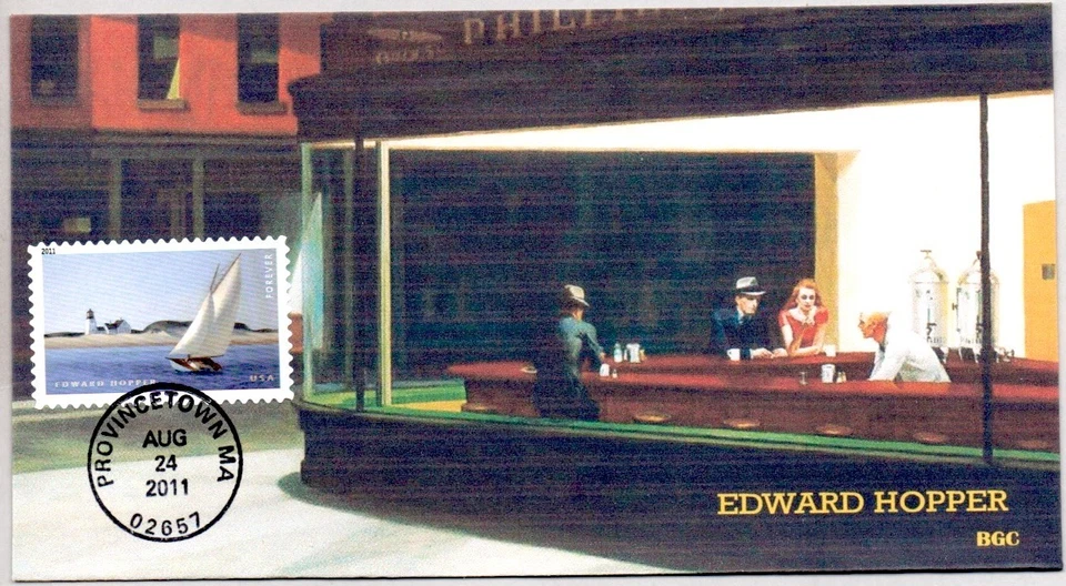 #4558 ARTIST EDWARD HOPPER AMERICAN TREASURES STAMP, SAILING, DINER FDC - Image 1 of 1
