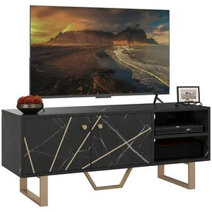 HOMCOM 50 Inch TV Unit for Living Room, TV Stand w/ Storage Shelves Black Marble - Picture 1 of 11