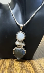 Sterling Silver Multi-stone Pendant with Chain - Picture 1 of 11