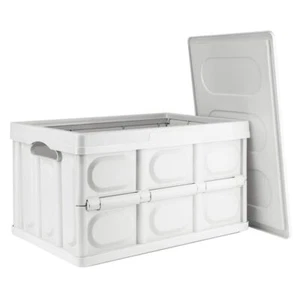 Caja de Almacenamiento Plegable 56L - Grande Plástico Blanco con Tapa y Asas Plegable - Imagen 1 de 6