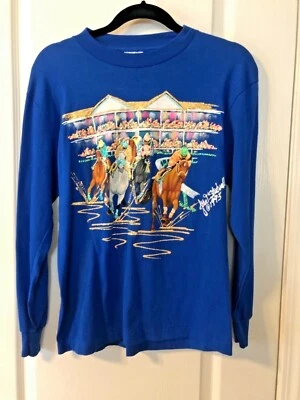 1993 CUSTOM JOAN STUDWELL HAND PAINTED KENTUCKY DERBY HORSE RACING SHIRT M Foto 1 de 4