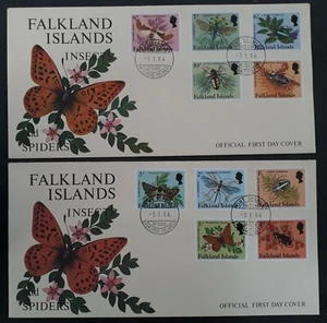 1984 Falkland Islands pair of Insects & Spiders FDCs ties 5 stamps Port Stanley - Picture 1 of 4