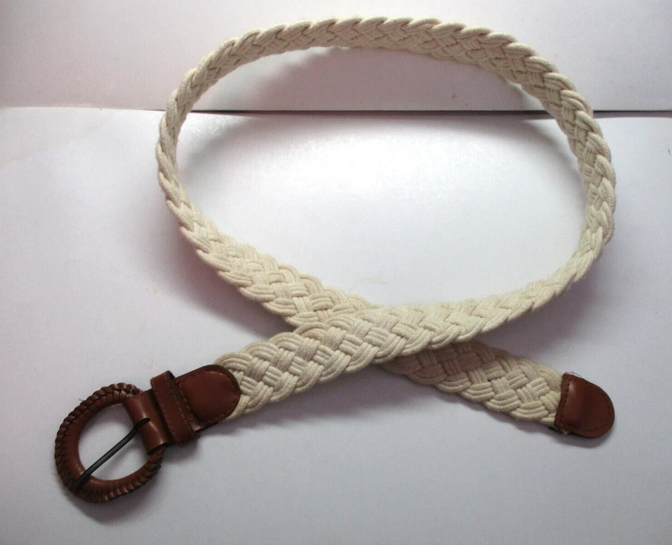 Tejido Trenzado Diseño Mujeres 36 pulgadas Max XL Crema Cinturón Tejido Hebilla Boho Hippy De Colección Foto 1 de 4