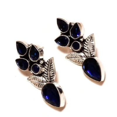 Tanzania Tanzanite Gemstone Silver Overlay Handmade Feather Push Back Earrings - Image 1 of 3