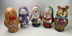 Russell Stover Candy Tins Santa Penguin Bear Mrs. Claus Gingerbread Man lot of 5 - Picture 1 of 10