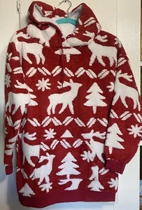 Vera Bradley Red Fleece Sherpa Lined Hoodie Sweater Christmas Reindeer Small - Picture 1 of 6