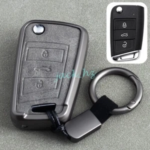 Flip Car Key Fob Case Cover Keychain For VW Golf Tiguan Jetta Skoda Karoq Kodiaq - Picture 1 of 8