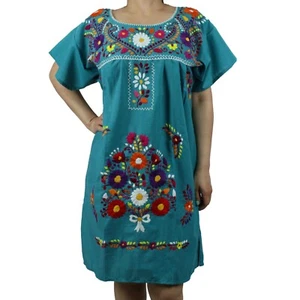 Assorted Knee-Length Peasant Tunic Embroidered Mexican Dress - Picture 1 of 28