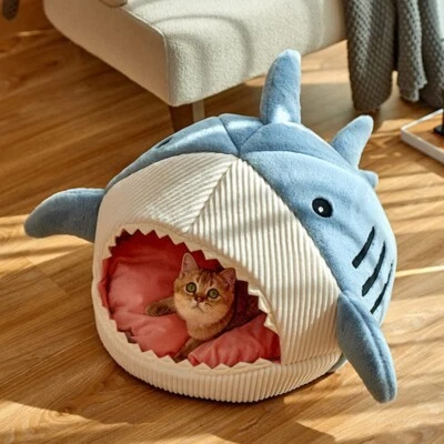 XL size Shark Pet Bed Small Dog Cat Cozy Calming Washable Tent Hut Nest House - Image 1 of 4