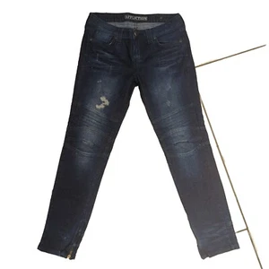 Affliction Jeans Moto Stretch Ankle Zip Blue Denim Women’s Sz 31 X 29 Distress - Picture 1 of 12